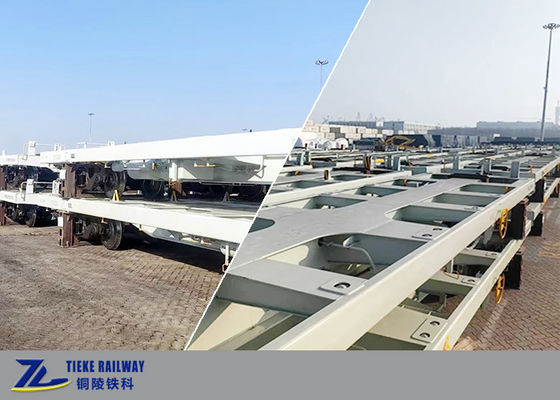 1000 मिमी रेलवे गेज कंटेनर फ्लैट वैगन पे लोड 55 टन एएआर एयर ब्रेक वैगन